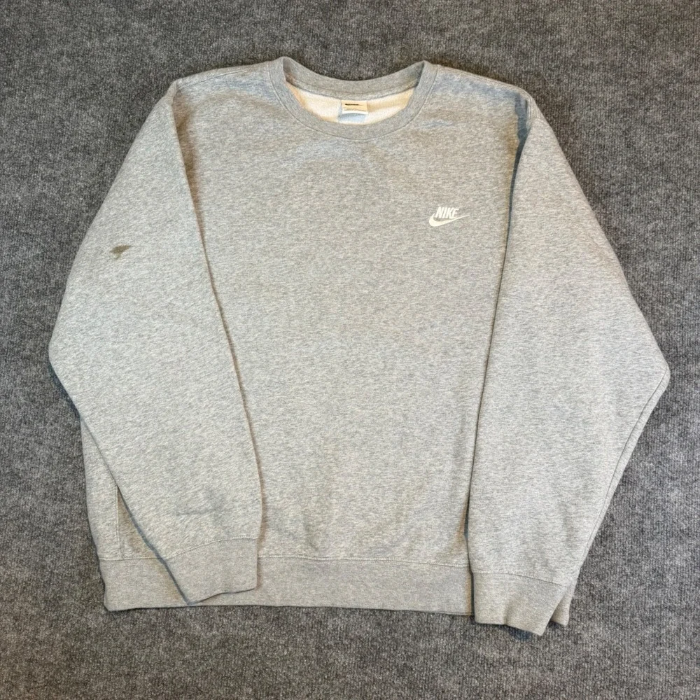 Nike Sportswear Club Fleece Crewneck Sweatshirt Heather Grey Mens XL Embroidered
